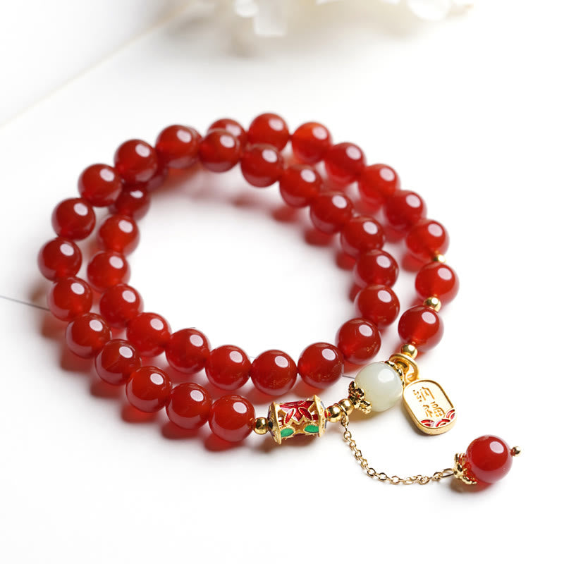 Pulsera con dijes de confianza con carácter de Jade Hetian de ágata roja Natural con Buddha Stones