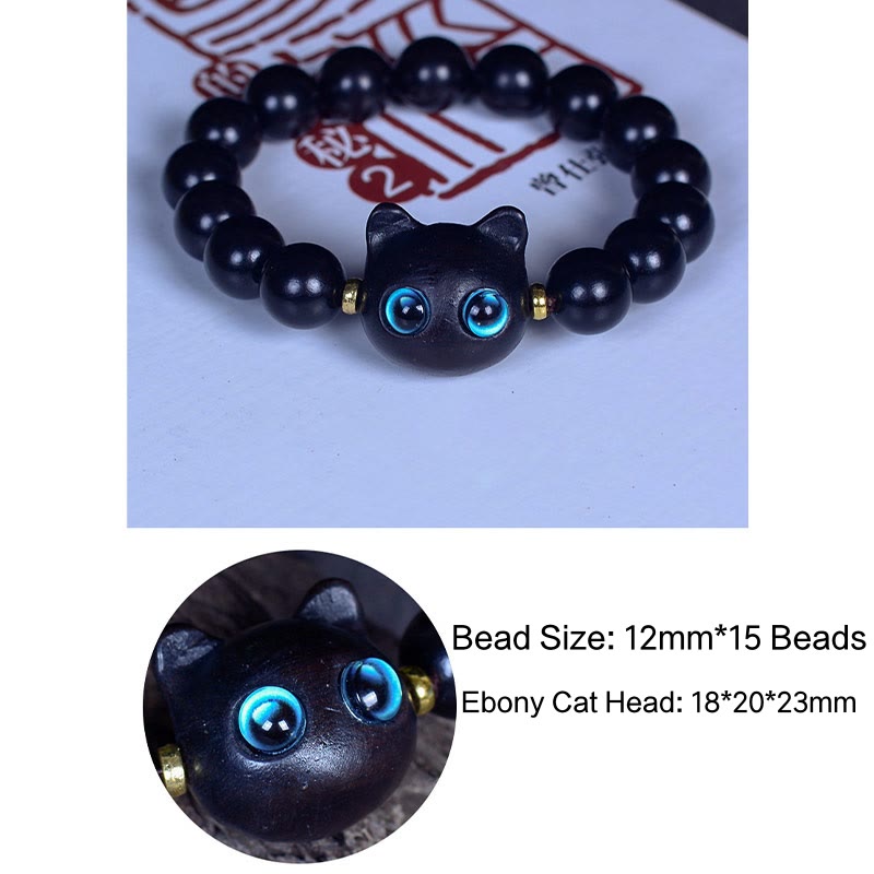 Pulsera de equilibrio de paz de gato encantador de cristal Liuli de madera de ébano con Buddha Stones - image 15
