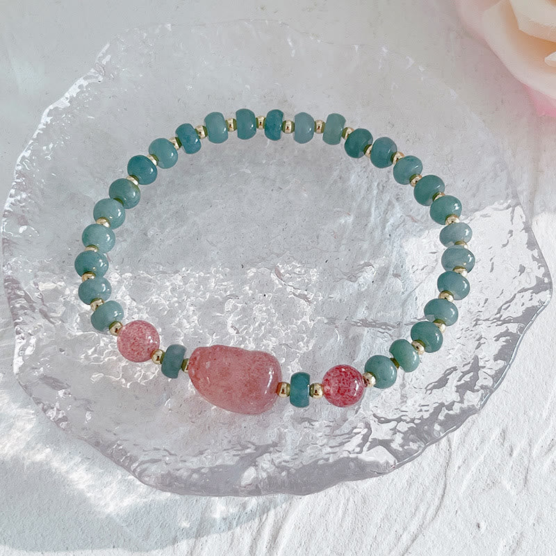 Buddha Stones Natural Hetian Jade perla paz hebilla Fu personaje calabaza bolsa de dinero fresa cuarzo PiXiu pulsera de la suerte