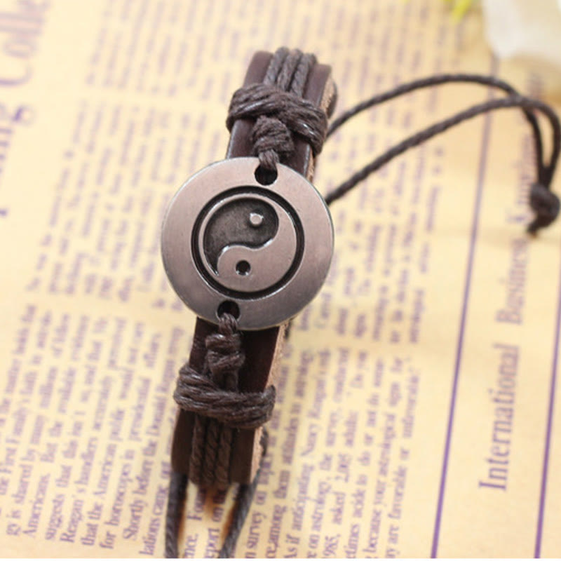 Pulsera de cuerda de armonía de cuero retro Yin Yang de Buddha Stones