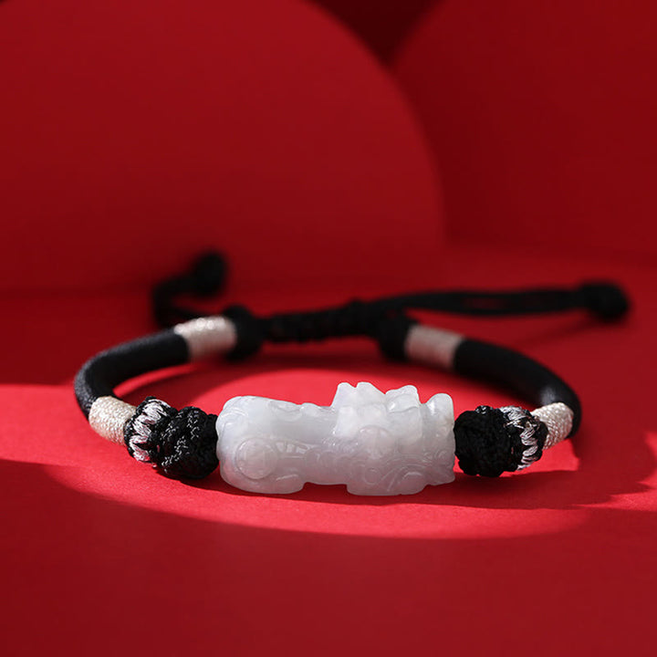 Pulsera de cuerda trenzada de Buddha Stones hecha a mano de Jade Natural PiXiu suerte prosperidad