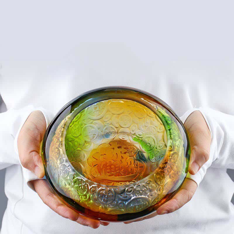 Cuenco del tesoro de cristal Liuli hecho a mano, lingotes, pieza de arte, decoración del hogar - image 0