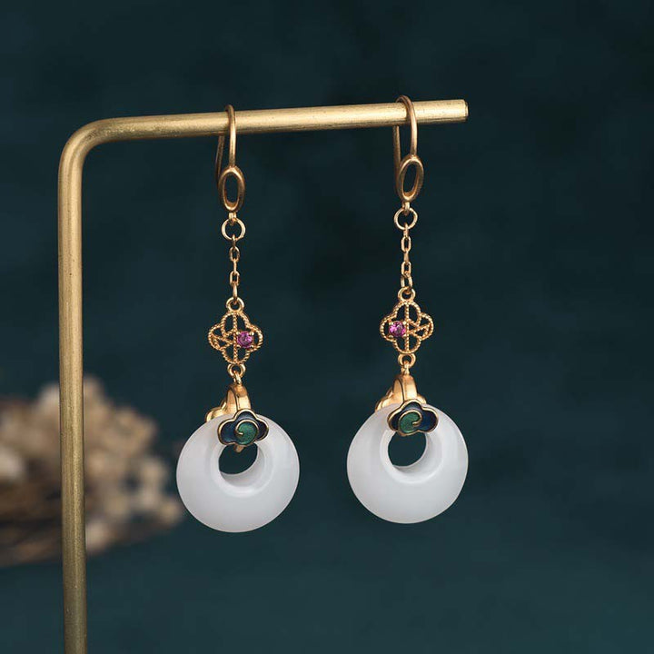 Pendientes colgantes de bendición de jade blanco FengShui