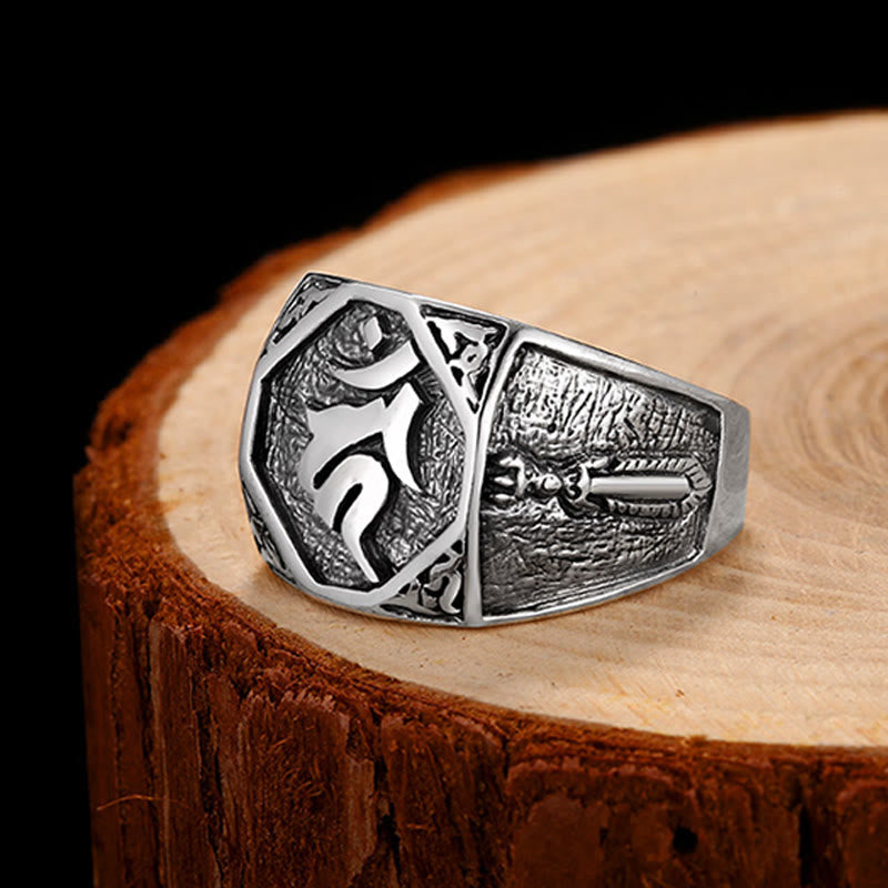 Anillo ajustable de protección tallada con diseño sánscrito de plata de ley 925 con Buddha Stones - image 15