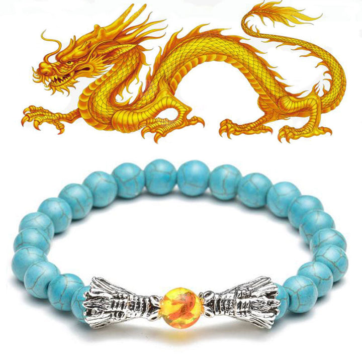 Pulsera con cuentas de bendición de dragón de roca de lava, turquesa blanca, Buddha Stones - Turquesa - image 26