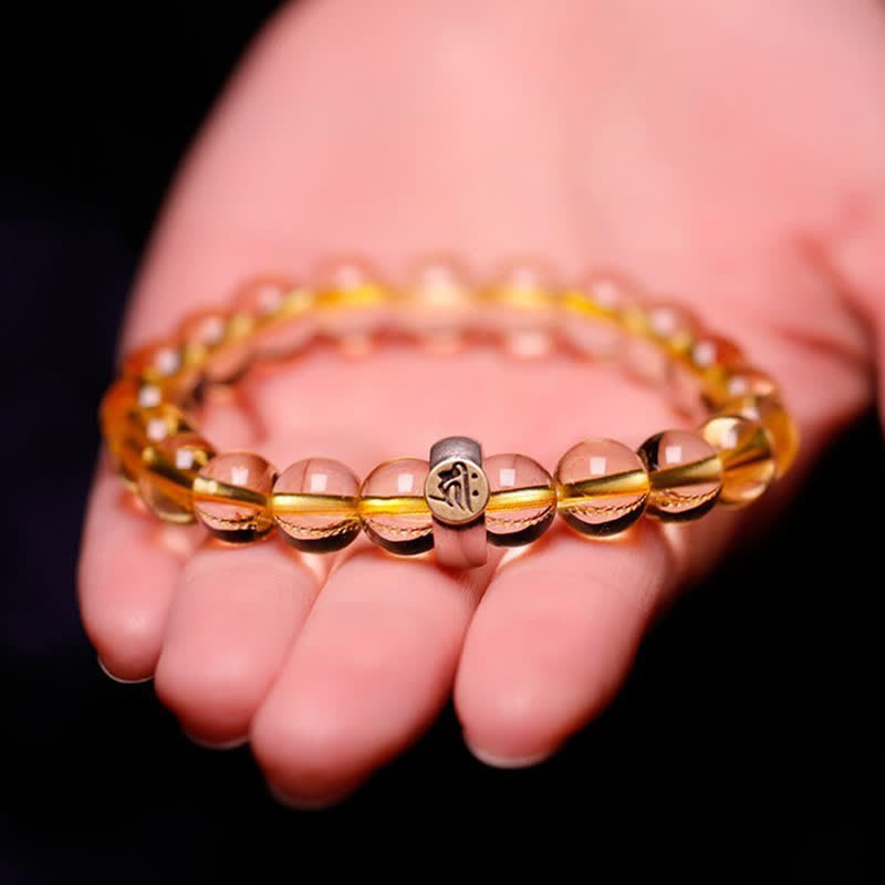 Pulsera de protección de citrino de Buda natal del zodíaco chino de plata de ley 925