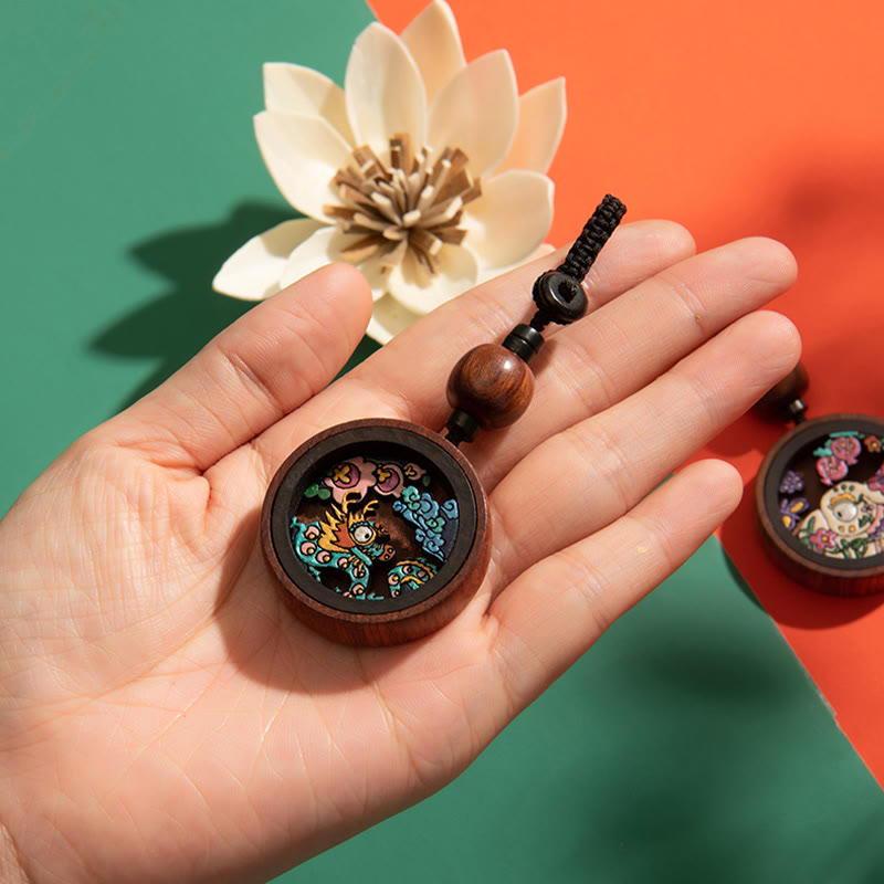 Buddha Stones Año del Dragón Pintado a mano Zodíaco chino Palisandro Tallado Calma Llavero