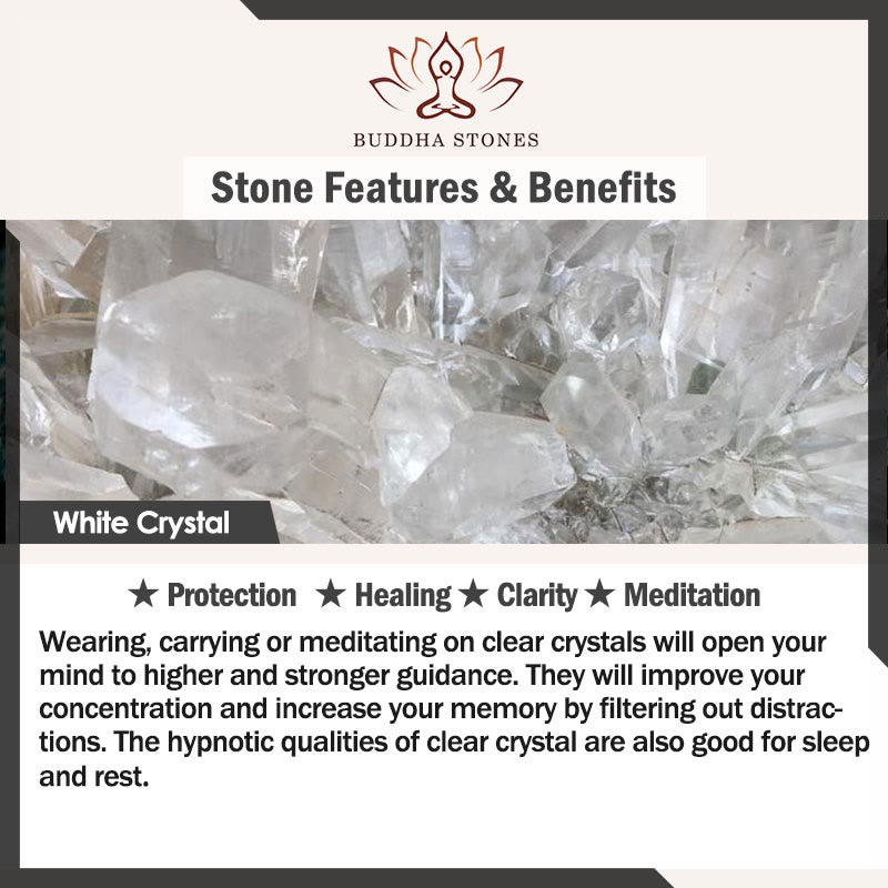 Pulsera curativa de protección de cristal blanco natural con Buddha Stones