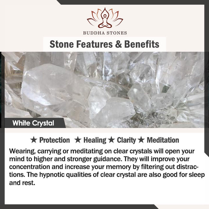 Pulsera curativa de protección de cristal blanco natural con Buddha Stones
