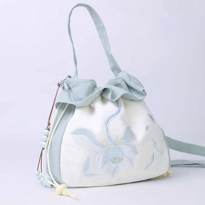Buddha Stones Suzhou bordado Lotus Epiphyllum Magnolia algodón lino bolso bandolera bolso de hombro bolso