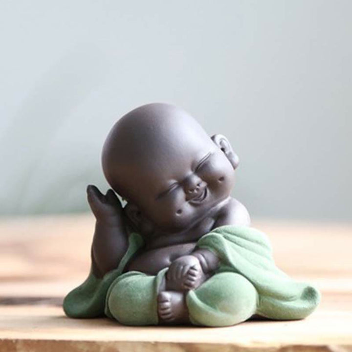Buddha Stones siempre sonriendo, Buda riéndose, riqueza, suerte, arcilla púrpura, estatua de Maitreya, decoración - Buda verde feliz y sonriente - image 15