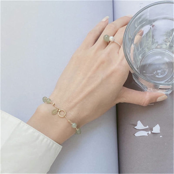 Pulsera con cuentas de suerte llena de oro de 14 quilates con jade hetiano natural único de Buddha Stones - image 6