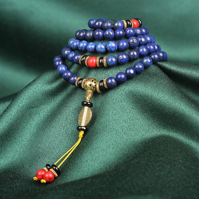 Pulsera positiva de lapislázuli y lazurita con mala tibetano de Buddha Stones - image 2