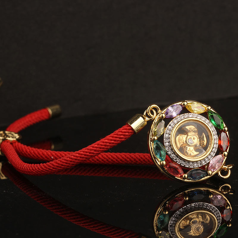 Buddha Stones colorido circón cobre riqueza suerte rotación pulsera collar colgante