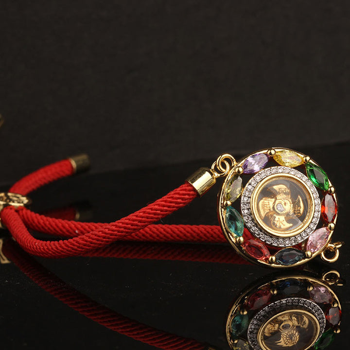 Buddha Stones colorido circón cobre riqueza suerte rotación pulsera collar colgante