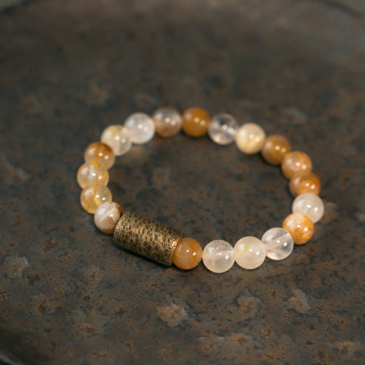 Buddha Stones Cristal blanco Cuarzo hematoide rojo Cuarzo rutilado dorado Pulsera de protección fantasma púrpura