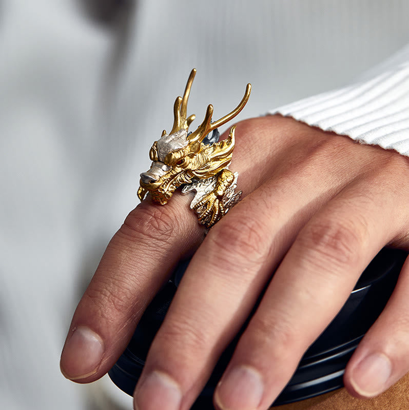 Colgante de anillo ajustable con protección de éxito de la suerte del dragón de plata de ley 925 con Buddha Stones - image 7