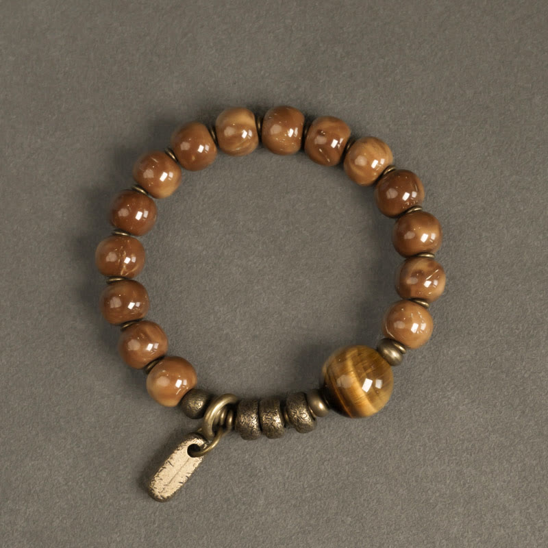 Pulsera de la suerte con Buddha Stones de Kuka, ojo de tigre, brillo dorado, obsidiana, cobre, riqueza