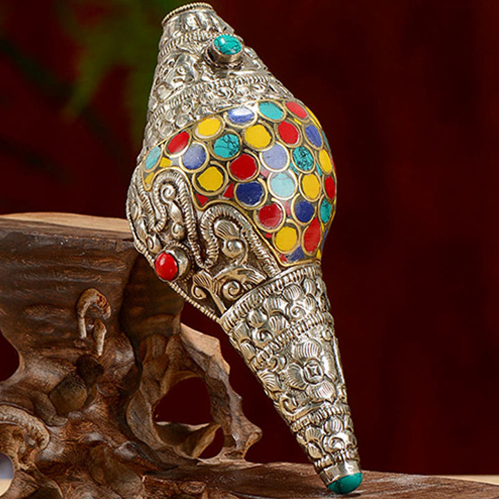 Concha tibetana hecha a mano Natural Shankha colorida concha marina riqueza decoración del hogar - image 7