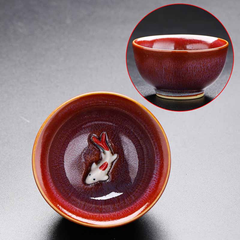 Buddha Stones pequeño horno de peces Koi cambio chino Jianzhan taza de té de cerámica Kung Fu taza de té 60ml