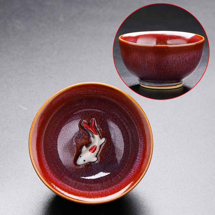 Buddha Stones pequeño horno de peces Koi cambio chino Jianzhan taza de té de cerámica Kung Fu taza de té 60ml