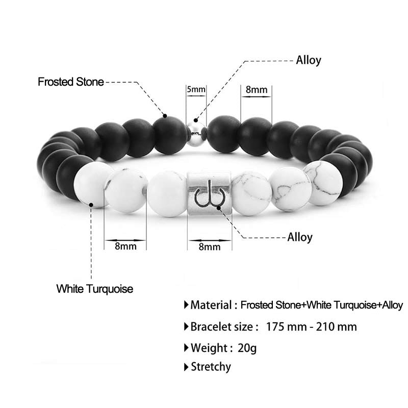 Pulsera de la fortuna con cuentas de turquesa blanca, piedra esmerilada Natural, 12 constelaciones del zodíaco , Buddha Stones