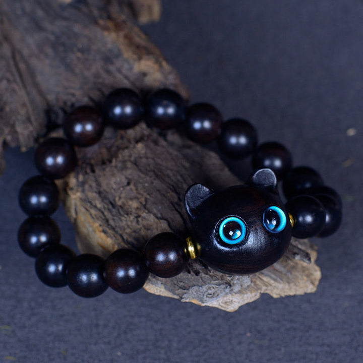 Pulsera de equilibrio de paz de gato encantador de cristal Liuli de madera de ébano con Buddha Stones - image 11