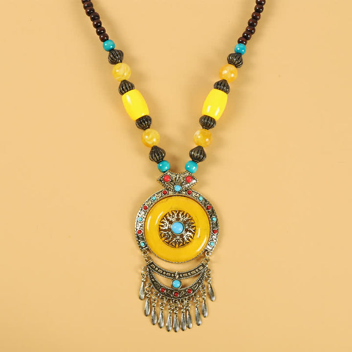 Accesorios para el cabello con borlas y cuentas retro tibetanas - Borlas redondas amarillas - image 10
