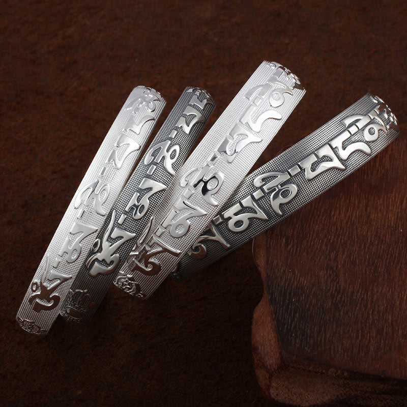 Brazalete de pulsera de oración y meditación de cobre blanco sánscrito tibetano con Buddha Stones