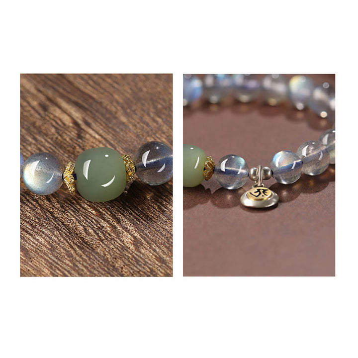 Buddha Stones Zodiaco Chino Buda Natal Plata de Ley 925 Piedra Lunar Natural Hetian Jade Pulsera Positiva