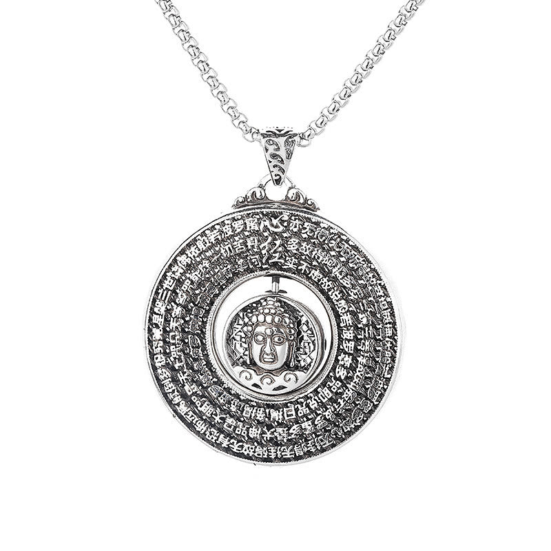 Colgante de collar giratorio con diseño de hebilla de paz tallada en Sutra de corazón de Buddha Stones