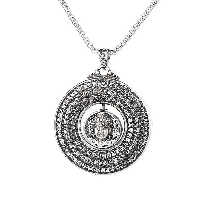 Colgante de collar giratorio con diseño de hebilla de paz tallada en Sutra de corazón de Buddha Stones