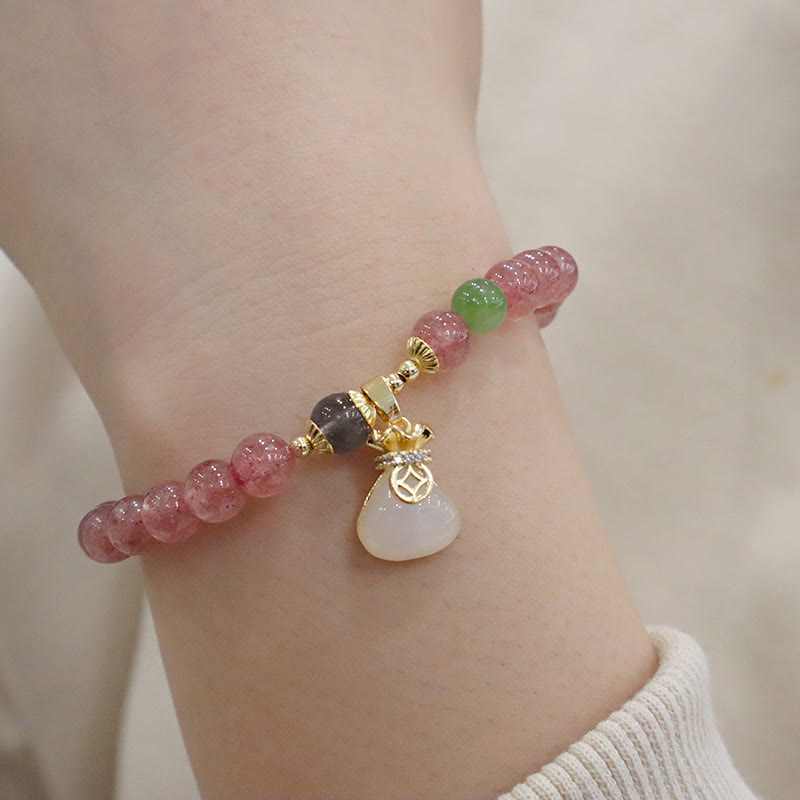 Pulsera curativa para monedero con hebilla de paz, Jade, cuarzo, fresa Natural, Buddha Stones