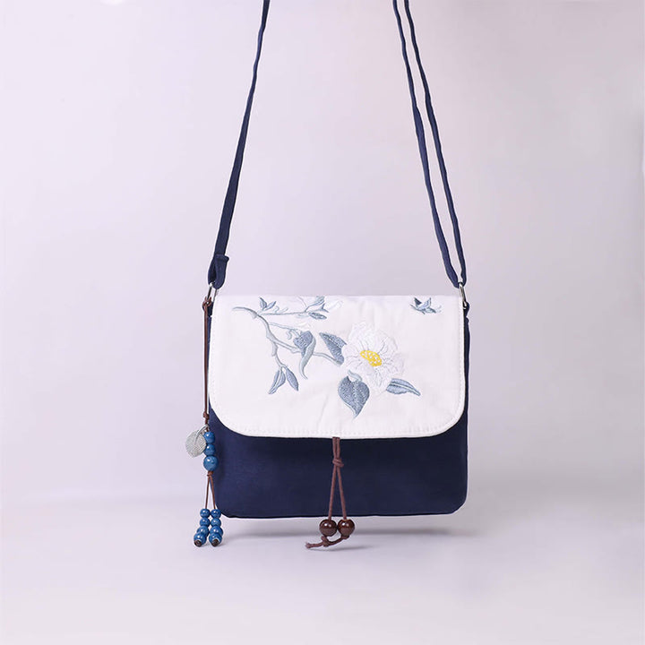 Buddha Stones Camelia bordada Epiphyllum Gardenia Sakura Flores Bolso bandolera Bolso de hombro Bolso para teléfono móvil