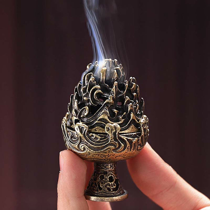 Quemador de incienso tibetano de aleación de cobre para meditación con patrón de montaña Mini
