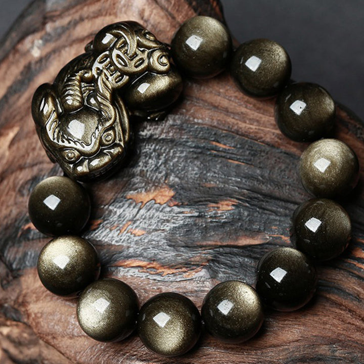 Pulsera de protección de obsidiana dorada FengShui PiXiu