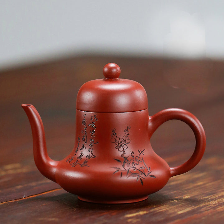 Tetera de kungfú de arcilla púrpura con flor de melocotón de bambú Vintage con Buddha Stones