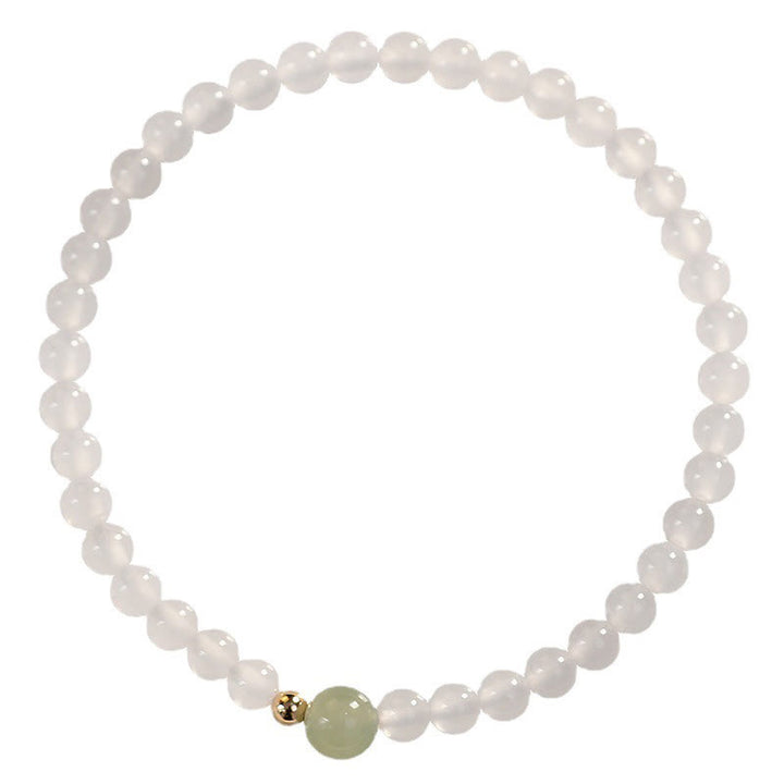 Pulsera de protección de la suerte de jade de ágata blanca natural con Buddha Stones