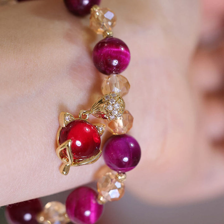 Pulsera de confianza en uno mismo con protección de zorro PiXiu y ojo de tigre rojo de Buddha Stones