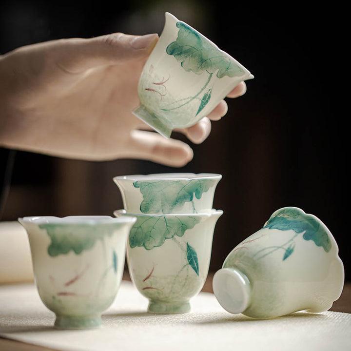 Taza de té de cerámica con diseño de hoja de loto, pez Koi, Buddha Stones, taza de té de Kung Fu, 65ml