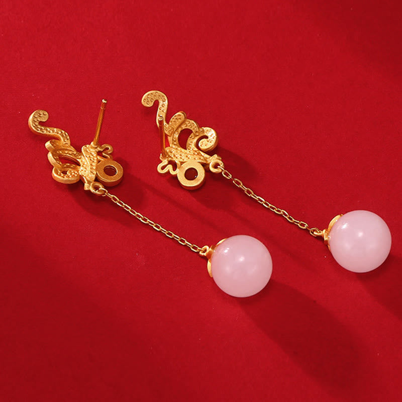 Pendientes colgantes con cuentas de ágata roja y jade blanco vintage con Buddha Stones