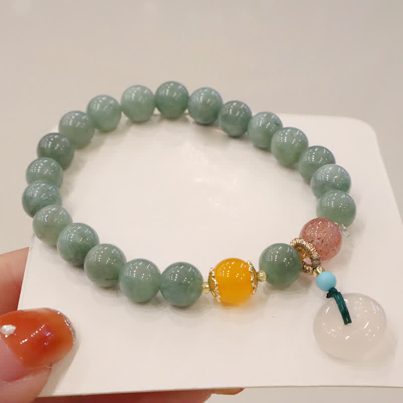 Pulsera curativa de cristal de amatista con hebilla de paz y deseo de calabaza de loto de jade cian