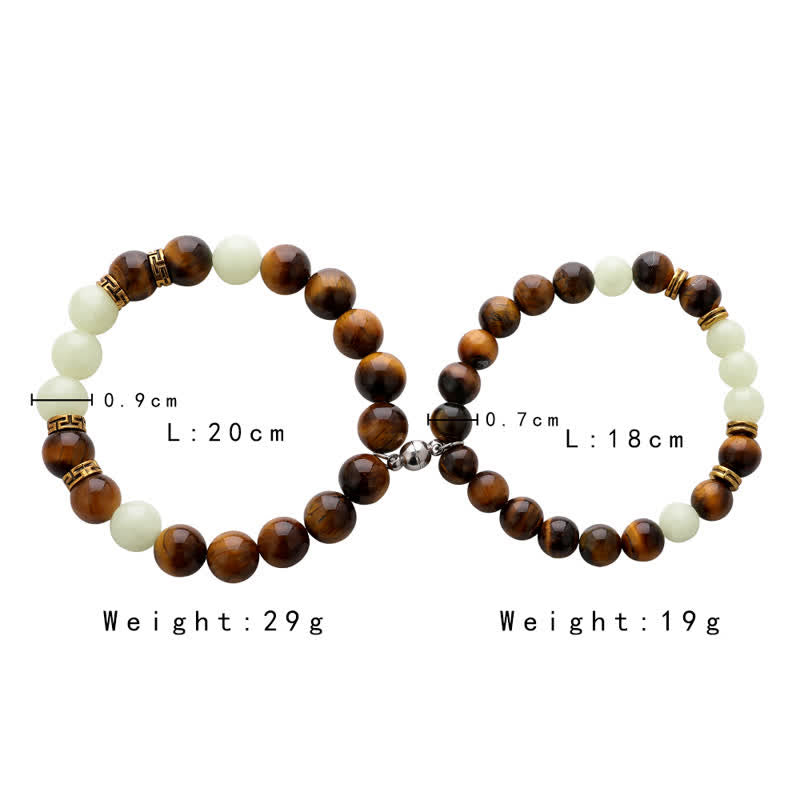Pulsera de pareja de protección de cuentas luminosas de piedra brillante de ojo de tigre de 2 piezas