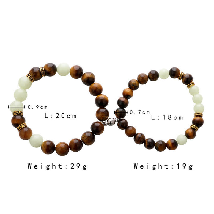 Pulsera de pareja de protección de cuentas luminosas de piedra brillante de ojo de tigre de 2 piezas