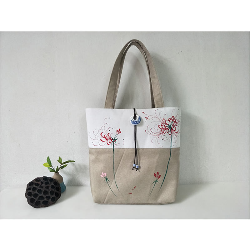 Bolso de hombro de gran capacidad con bordado de bambú, flor de pera, ciruelo, flor de melocotón, bolso de mano