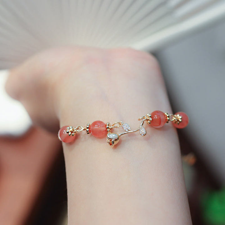 Pulsera de cadena tranquila con Buddha Stones, ágata roja natural, rosa, confianza