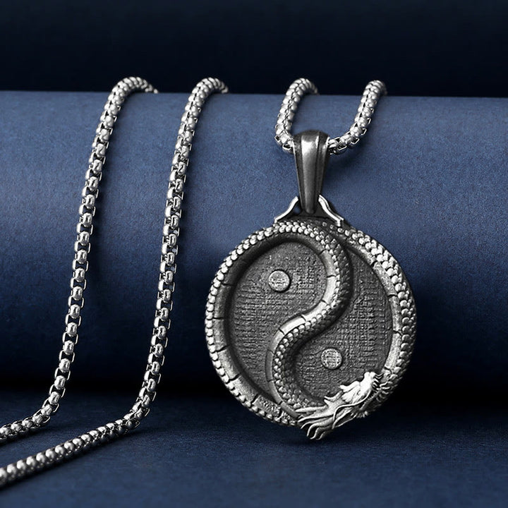 Collar con colgante de fuerza de la suerte del dragón Yin Yang de estaño puro con Buddha Stones - image 4