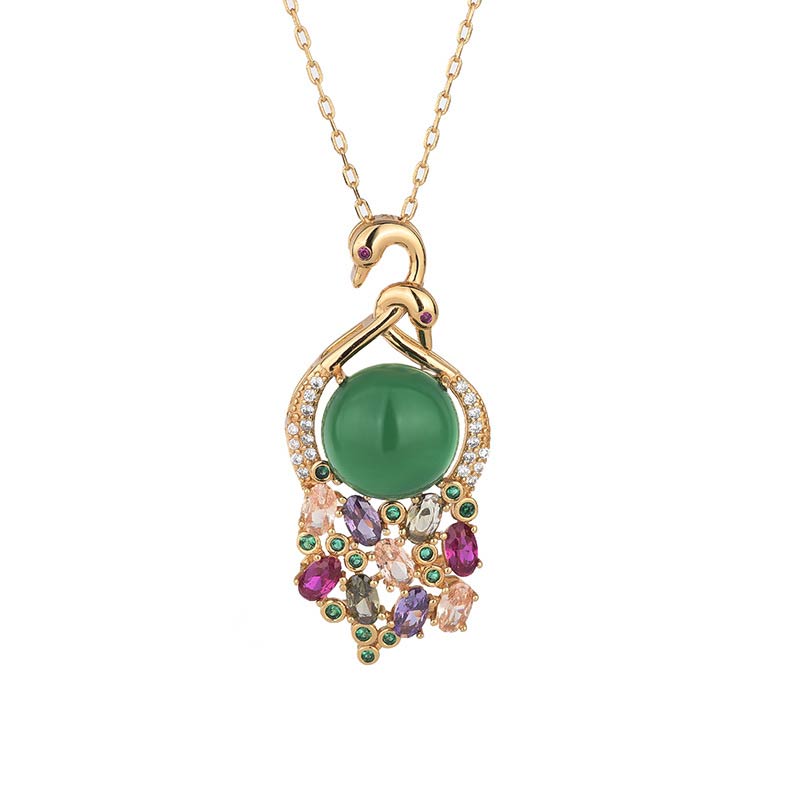 Colgante de cadena con collar de éxito de jade cian con Buddha Stones