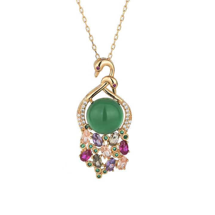 Colgante de cadena con collar de éxito de jade cian con Buddha Stones