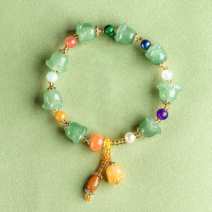 Pulsera de la Suerte con Flor de Magnolia y Aventurina Verde con Buddha Stones